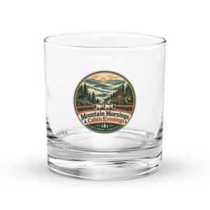 Gatlinburg and the Smokies Rocks Glass: Mountain Mornings. Cabin Evenings, Vintage Round Badge - 10.5 oz - Main