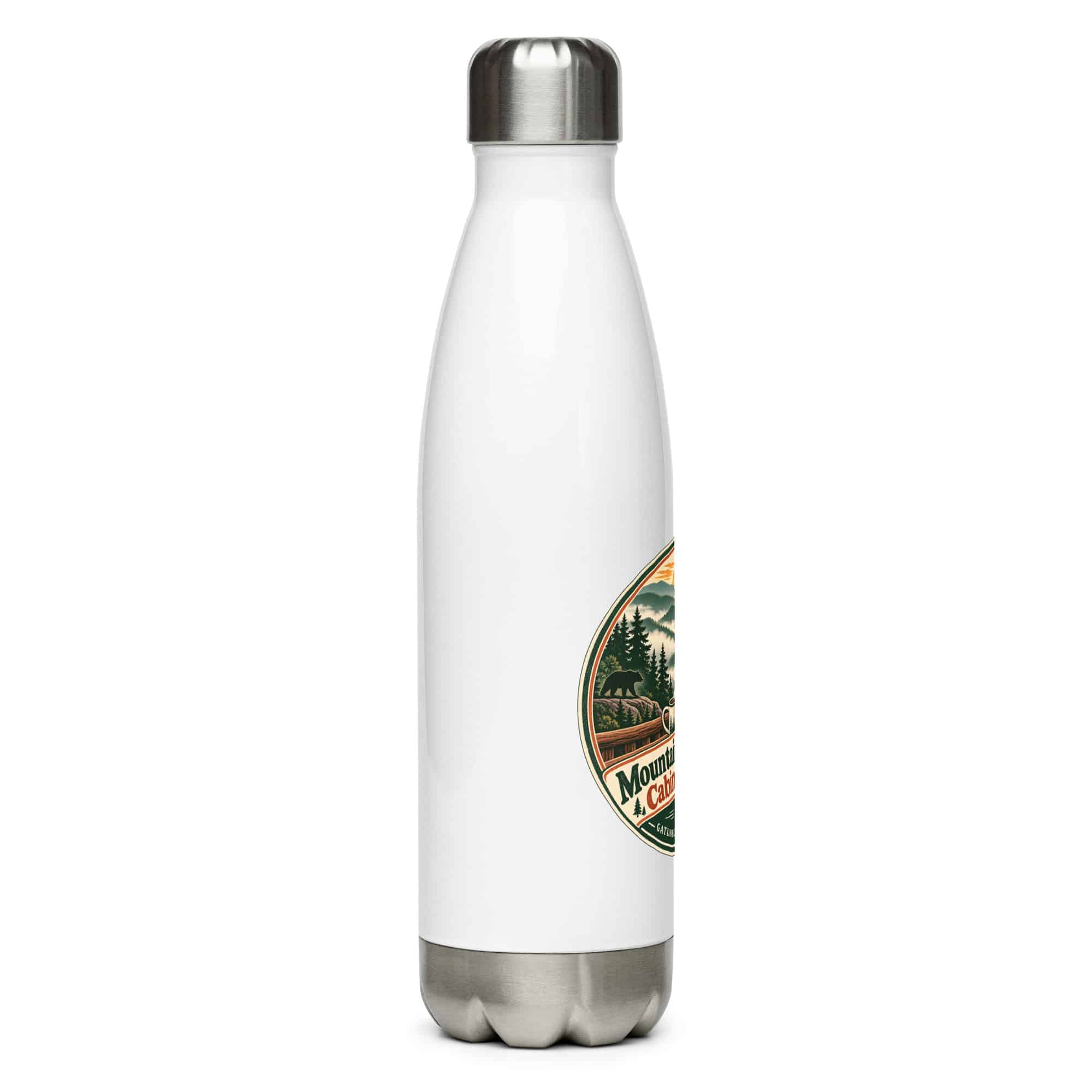 Gatlinburg and the Smokies Stainless Steel Water Bottle: Mountain Mornings. Cabin Evenings, Vintage Round Badge