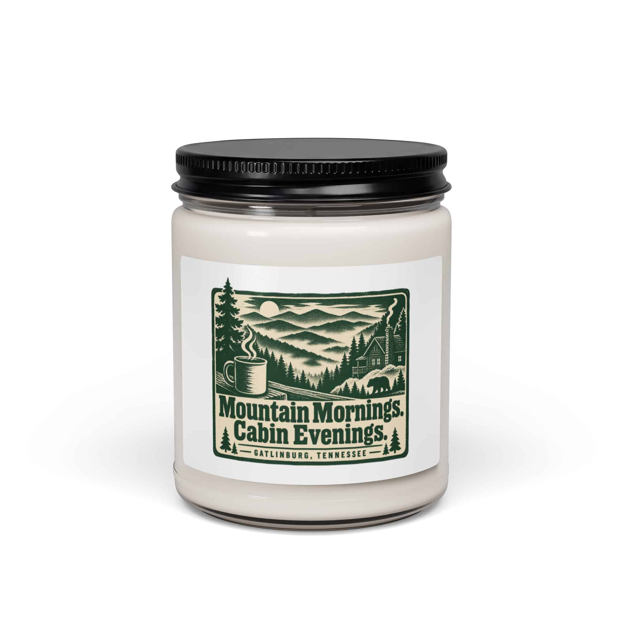 Gatlinburg and the Smokies Soy Wax Candle: Mountain Mornings. Cabin Evenings, Forest Ink Stamp
