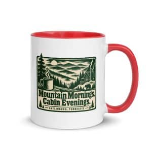 Gatlinburg and the Smokies Color Inside Coffee Mug: Mountain Mornings. Cabin Evenings, Forest Ink Stamp - 11 oz - Main