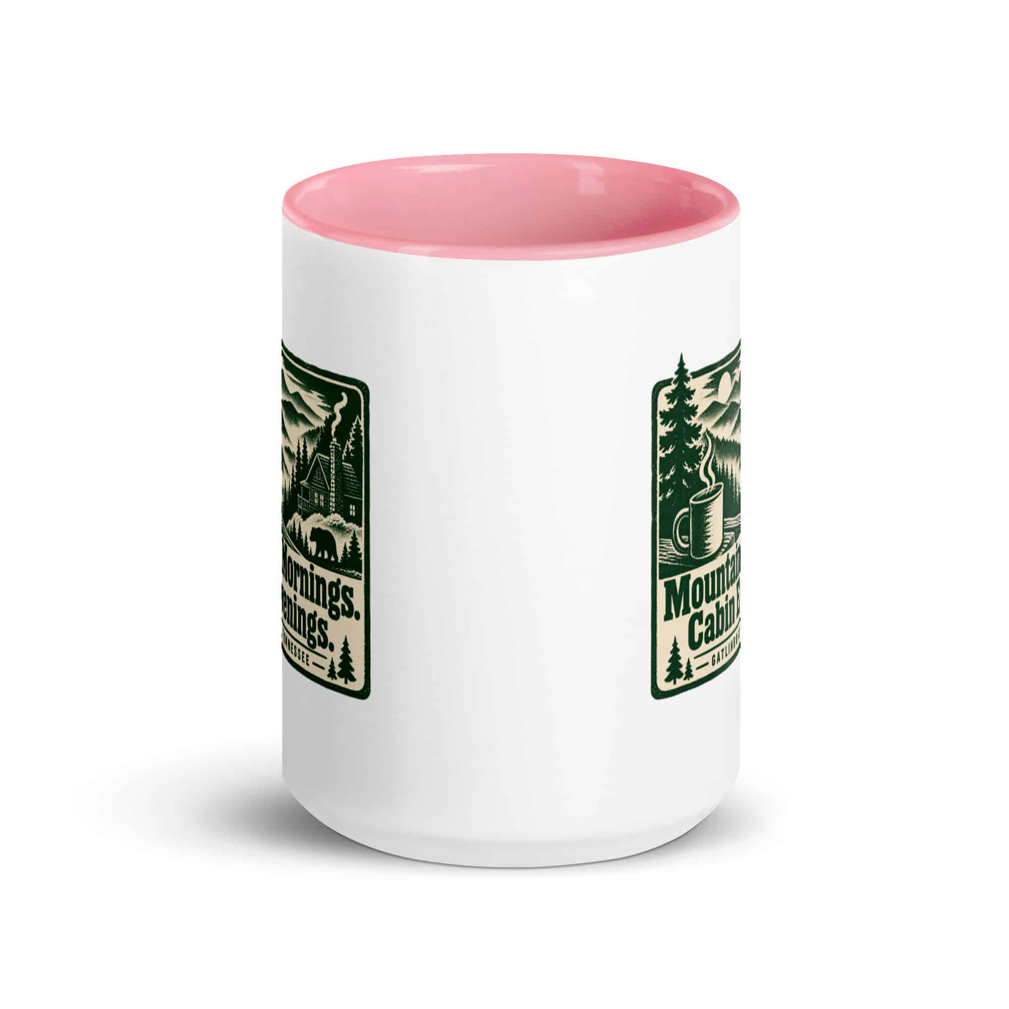 Gatlinburg and the Smokies Color Inside Coffee Mug: Mountain Mornings. Cabin Evenings, Forest Ink Stamp
