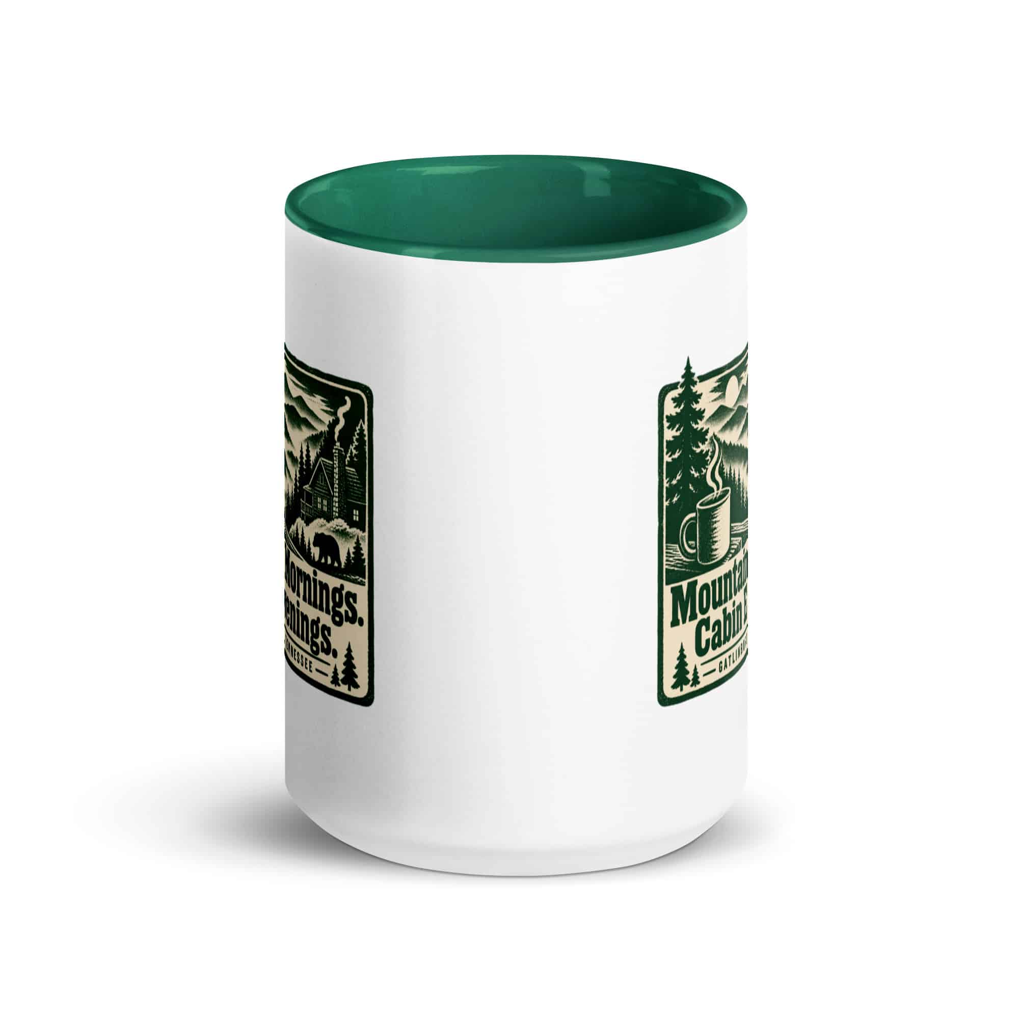 Gatlinburg and the Smokies Color Inside Coffee Mug: Mountain Mornings. Cabin Evenings, Forest Ink Stamp