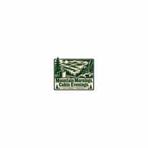 Gatlinburg and the Smokies Die-Cut Magnet: Mountain Mornings. Cabin Evenings, Forest Ink Stamp - 3″×3″ - Main