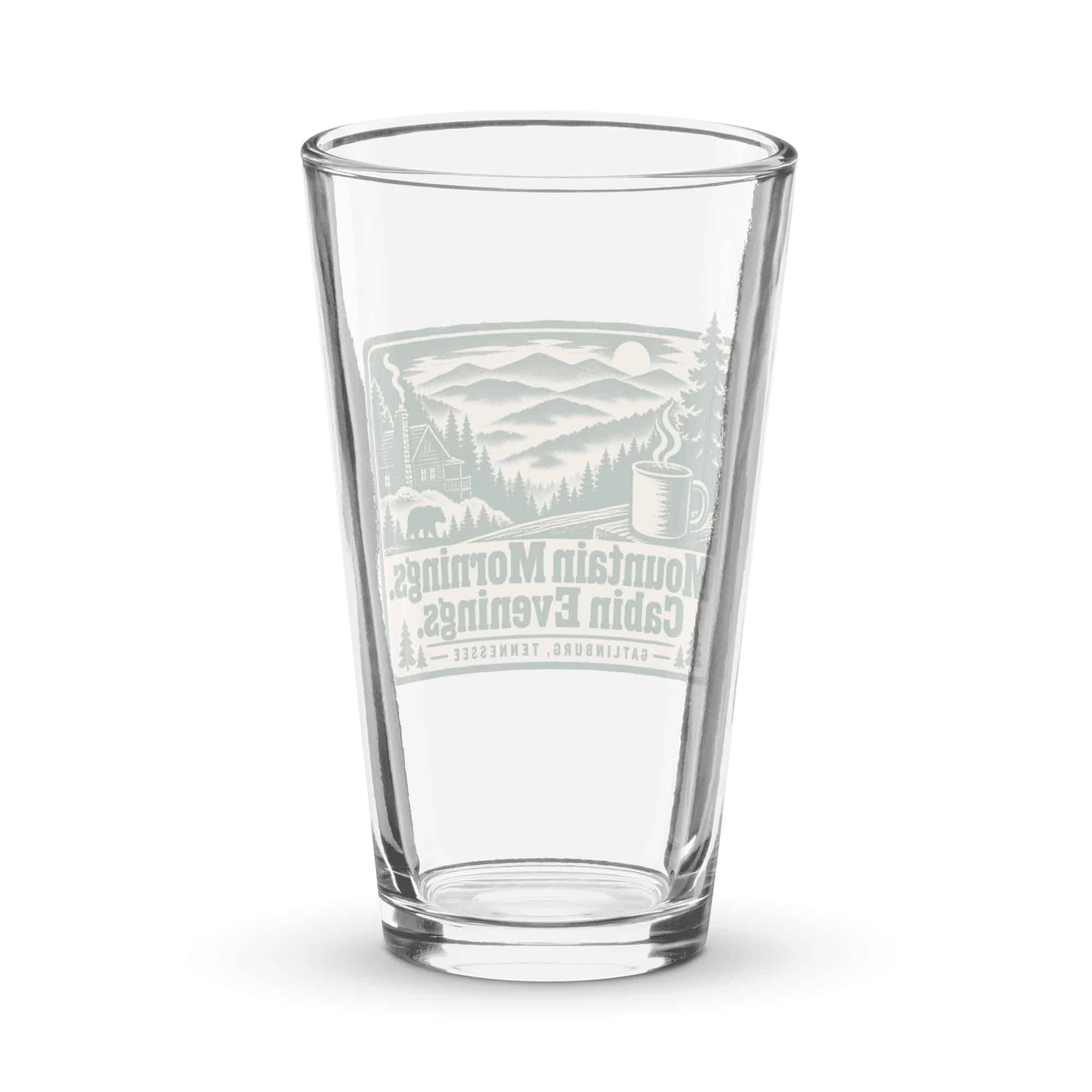 Gatlinburg and the Smokies Pint Glass: Mountain Mornings. Cabin Evenings, Forest Ink Stamp