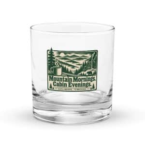 Gatlinburg and the Smokies Rocks Glass: Mountain Mornings. Cabin Evenings, Forest Ink Stamp - 10.5 oz - Main