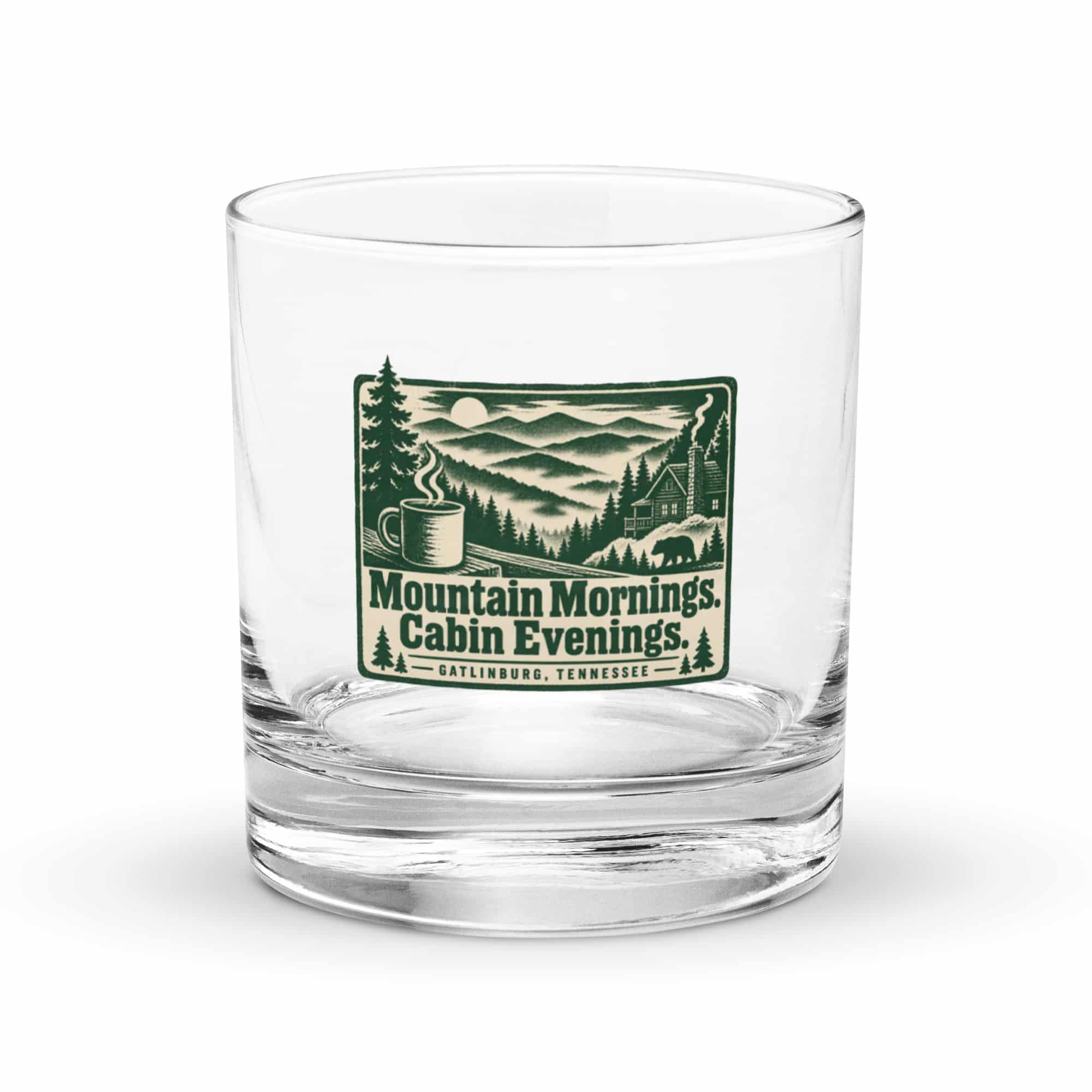 Gatlinburg and the Smokies Rocks Glass: Mountain Mornings. Cabin Evenings, Forest Ink Stamp