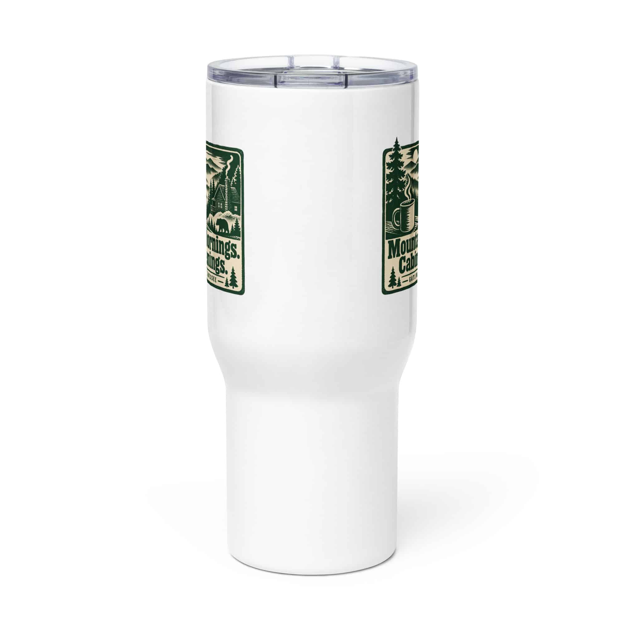 Gatlinburg and the Smokies Travel Mug: Mountain Mornings. Cabin Evenings, Forest Ink Stamp
