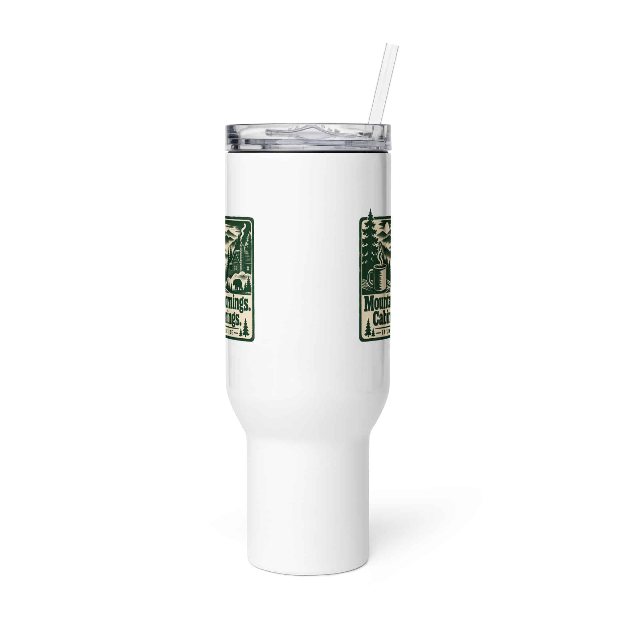 Gatlinburg and the Smokies Travel Mug: Mountain Mornings. Cabin Evenings, Forest Ink Stamp