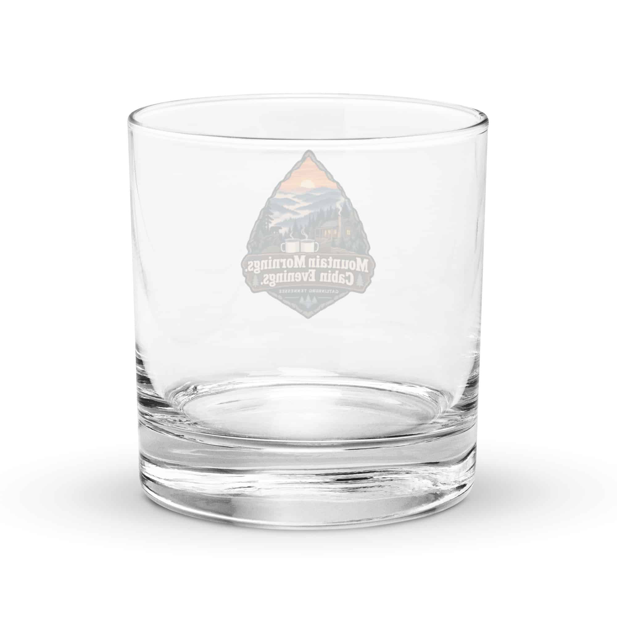 Gatlinburg and the Smokies Rocks Glass: Mountain Mornings. Cabin Evenings, Scenic Shield Badge