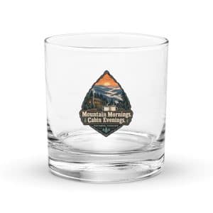 Gatlinburg and the Smokies Rocks Glass: Mountain Mornings. Cabin Evenings, Scenic Shield Badge - 10.5 oz - Main