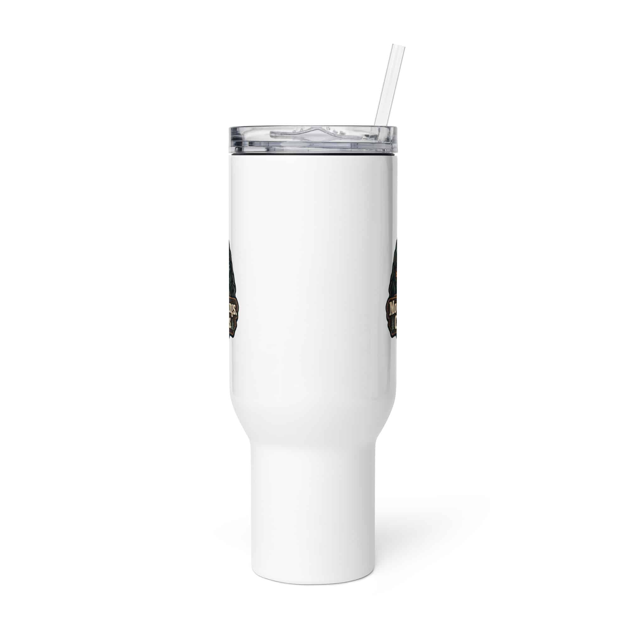 Gatlinburg and the Smokies Travel Mug: Mountain Mornings. Cabin Evenings, Scenic Shield Badge