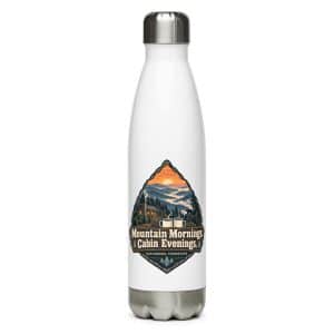 Gatlinburg and the Smokies Stainless Steel Water Bottle: Mountain Mornings. Cabin Evenings, Scenic Shield Badge - 17 oz - Main