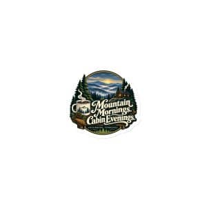 Gatlinburg and the Smokies Die-Cut Magnet: Mountain Mornings. Cabin Evenings, Woodland Scenic Lettering - 3″×3″ - Main