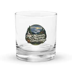 Gatlinburg and the Smokies Rocks Glass: Mountain Mornings. Cabin Evenings, Woodland Scenic Lettering - 10.5 oz - Main