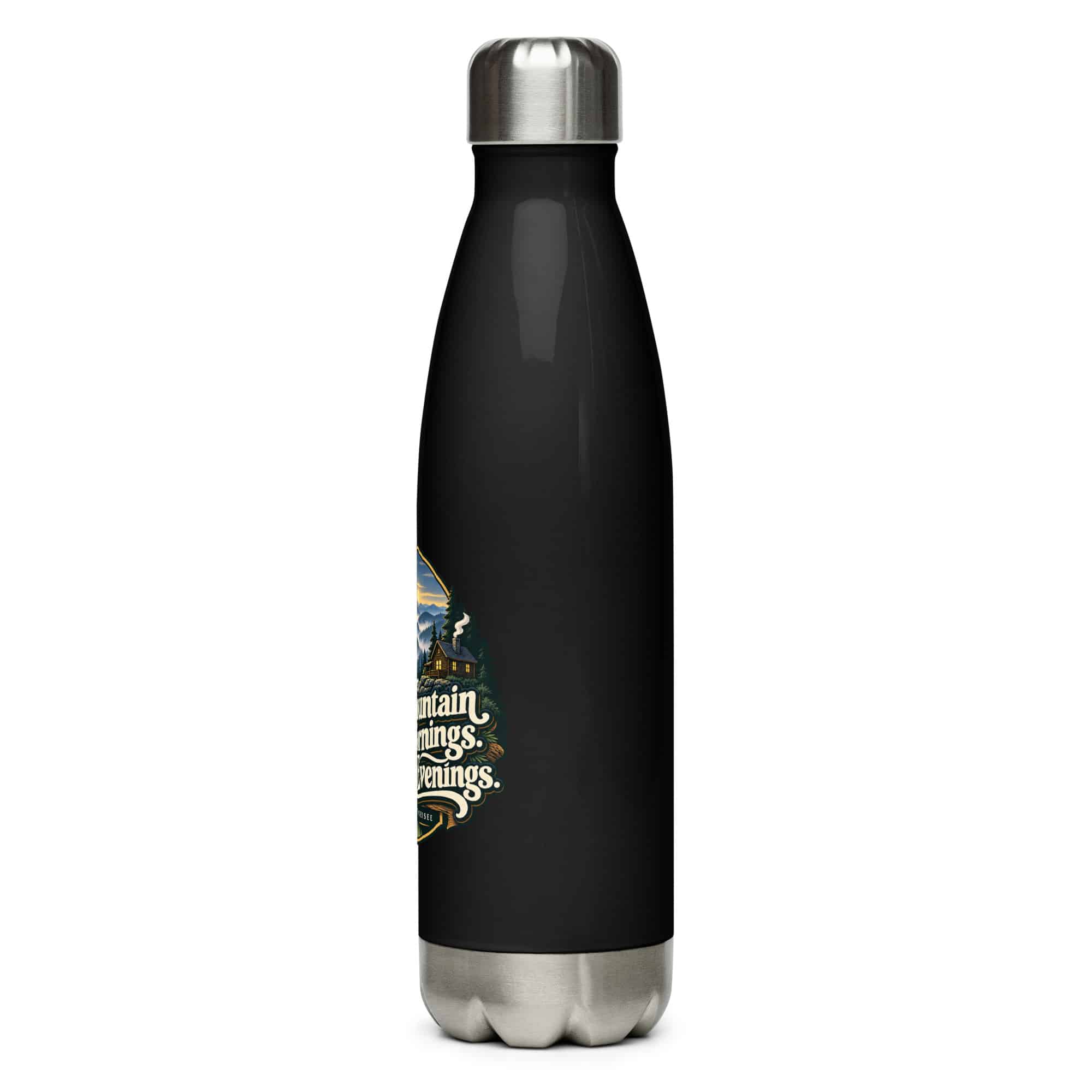Gatlinburg and the Smokies Stainless Steel Water Bottle: Mountain Mornings. Cabin Evenings, Woodland Scenic Lettering