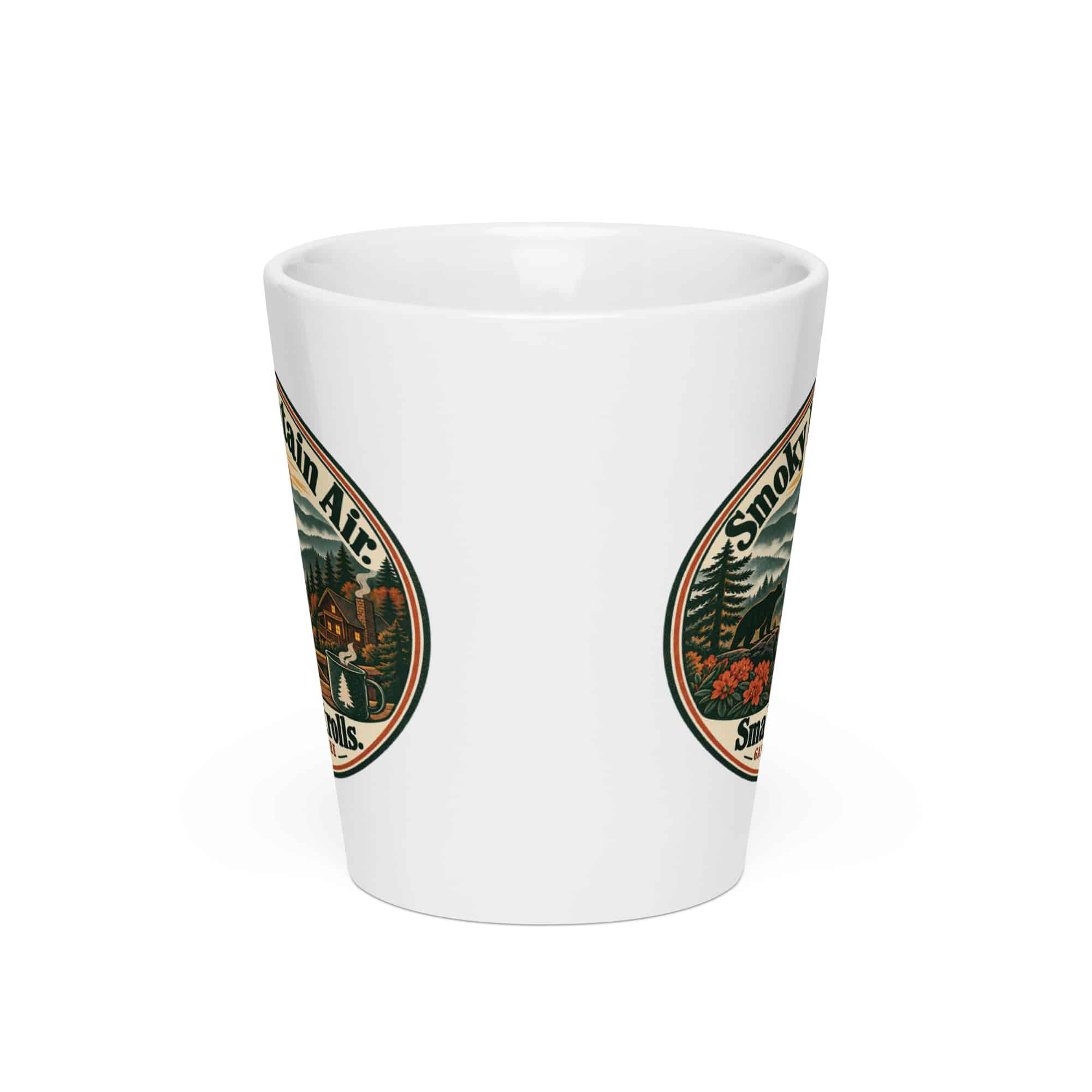 Gatlinburg and the Smokies Latte Mug: Smoky Mountain Air. Small-Town Strolls, Vintage Round Badge