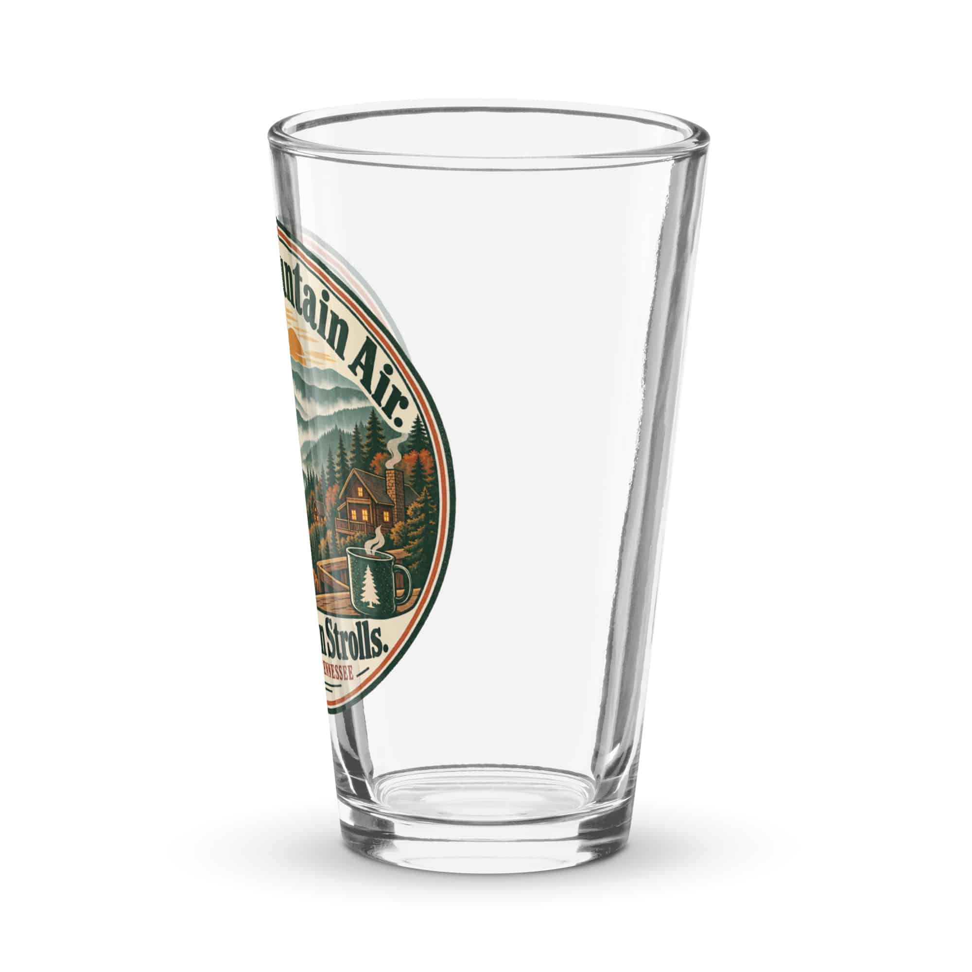 Gatlinburg and the Smokies Pint Glass: Smoky Mountain Air. Small-Town Strolls, Vintage Round Badge