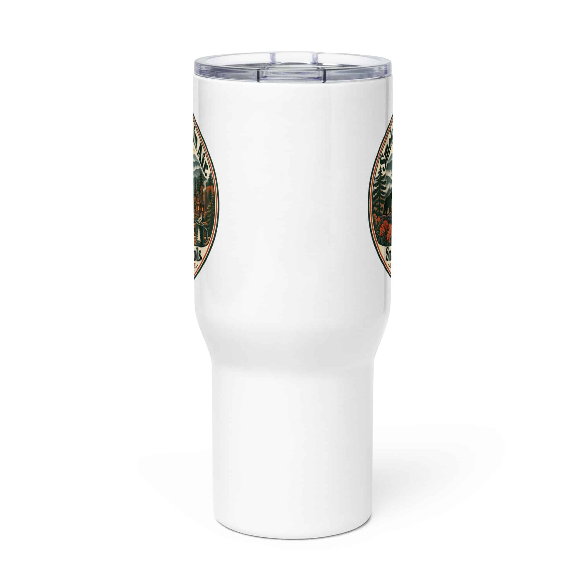 Gatlinburg and the Smokies Travel Mug: Smoky Mountain Air. Small-Town Strolls, Vintage Round Badge