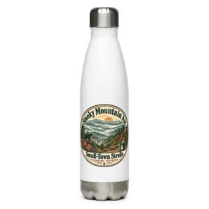 Gatlinburg and the Smokies Stainless Steel Water Bottle: Smoky Mountain Air. Small-Town Strolls, Vintage Round Badge - 17 oz - Main