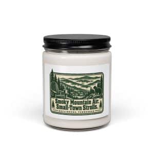 Gatlinburg and the Smokies Soy Wax Candle: Smoky Mountain Air. Small-Town Strolls, Forest Ink Stamp - 9oz - Main