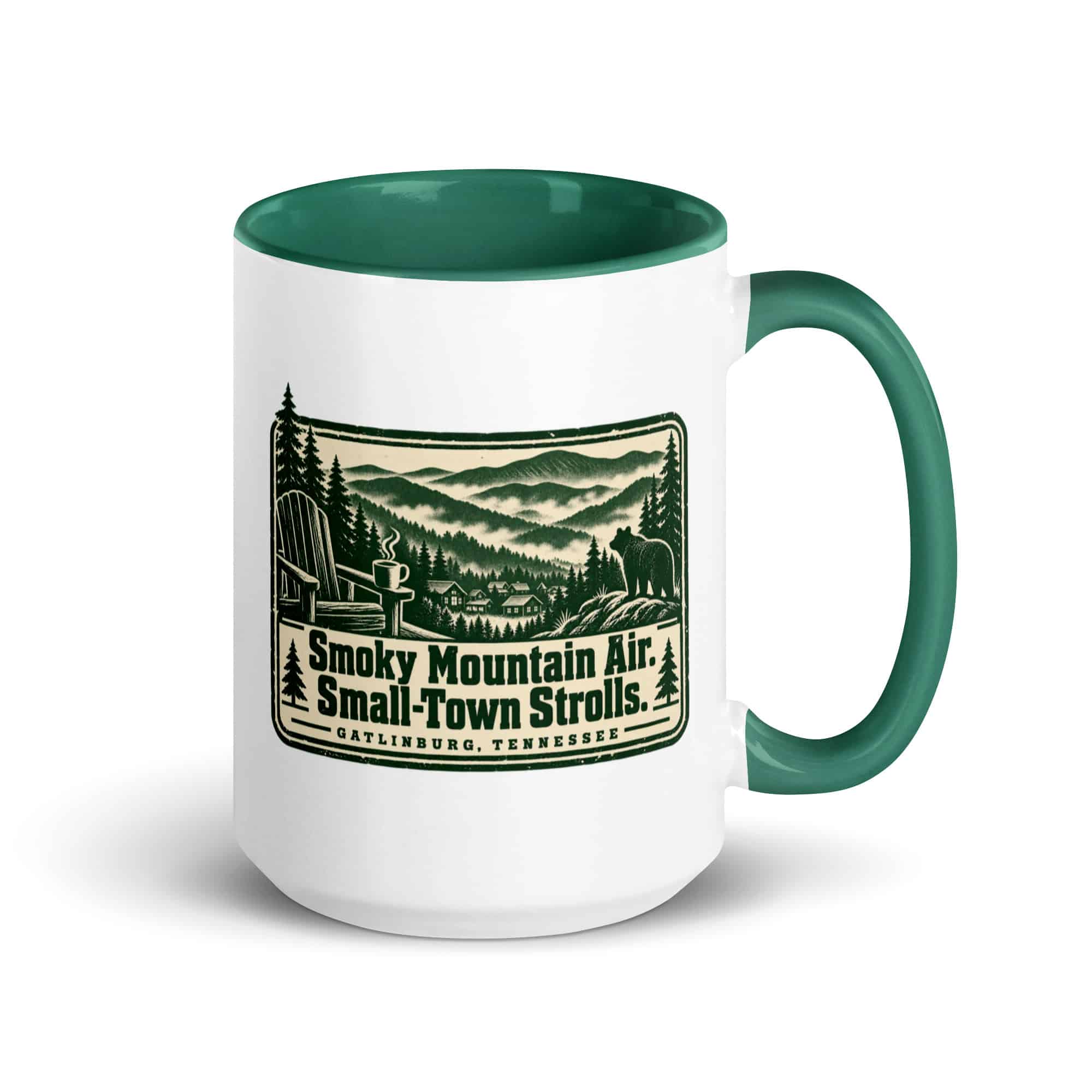 Gatlinburg and the Smokies Color Inside Coffee Mug: Smoky Mountain Air. Small-Town Strolls, Forest Ink Stamp