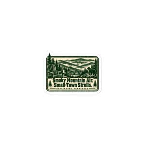 Gatlinburg and the Smokies Vinyl Sticker: Smoky Mountain Air. Small-Town Strolls, Forest Ink Stamp - 3″×3″ - Main