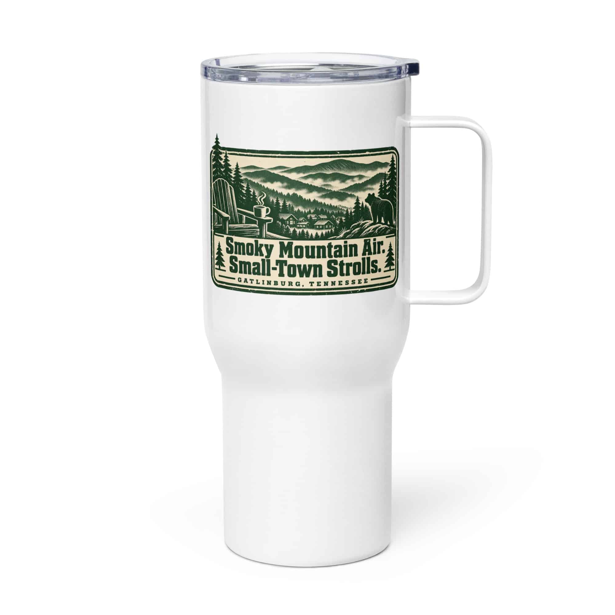 Gatlinburg and the Smokies Travel Mug: Smoky Mountain Air. Small-Town Strolls, Forest Ink Stamp