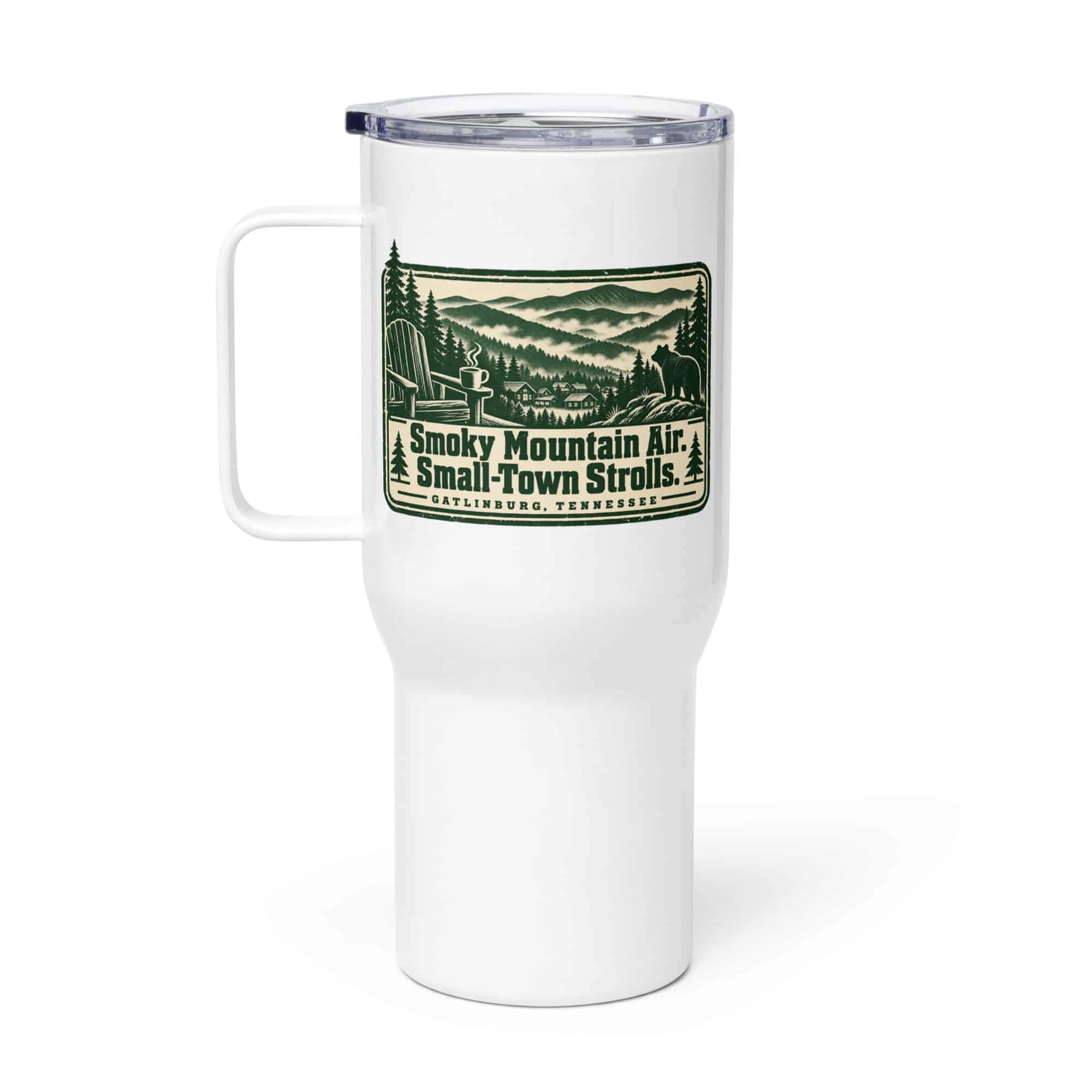 Gatlinburg and the Smokies Travel Mug: Smoky Mountain Air. Small-Town Strolls, Forest Ink Stamp