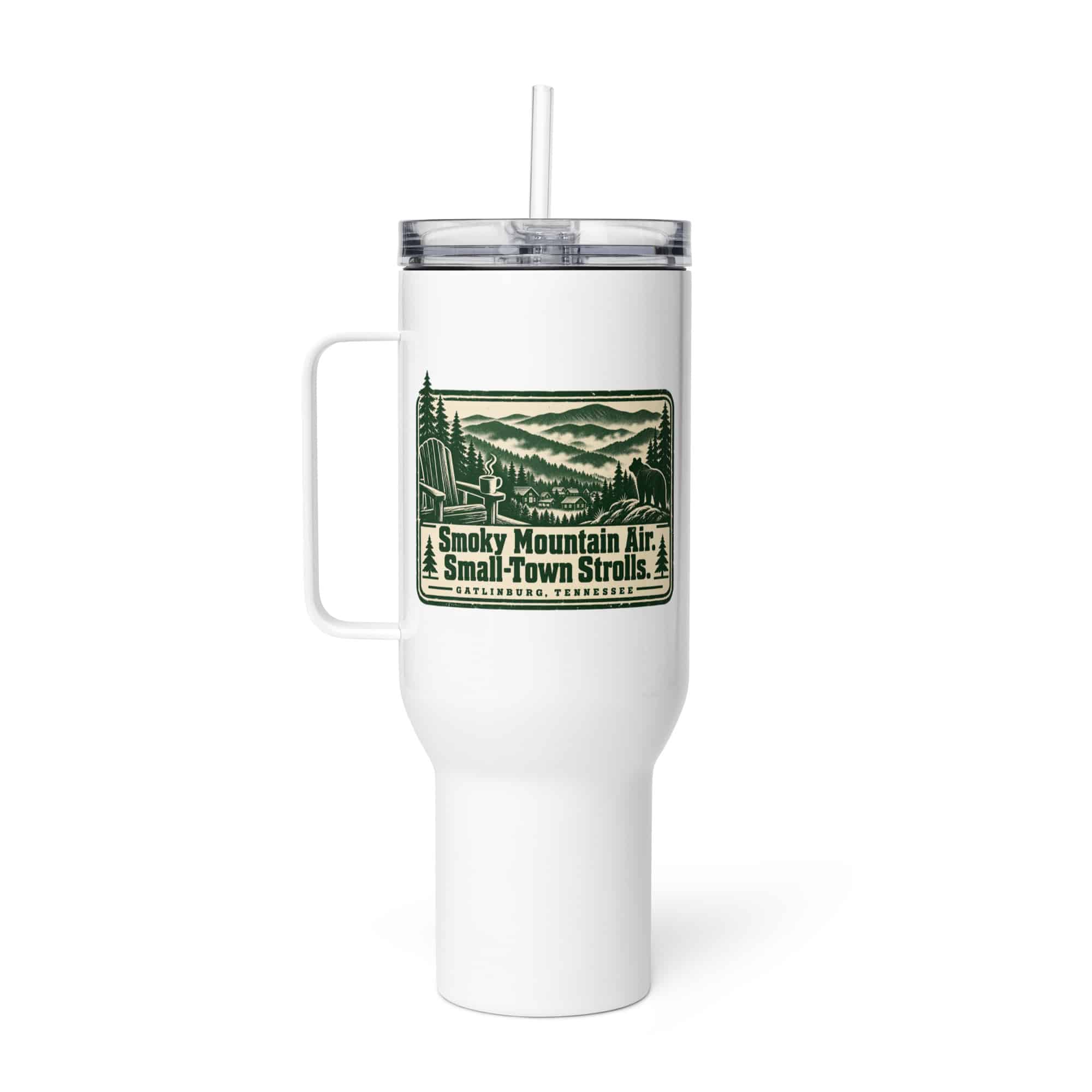 Gatlinburg and the Smokies Travel Mug: Smoky Mountain Air. Small-Town Strolls, Forest Ink Stamp