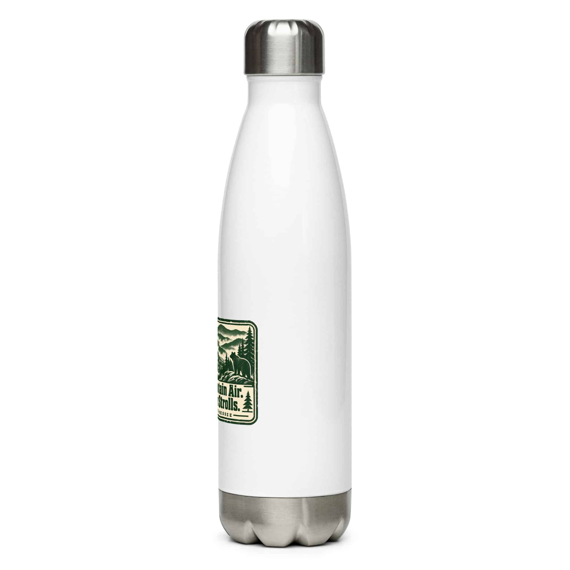 Gatlinburg and the Smokies Stainless Steel Water Bottle: Smoky Mountain Air. Small-Town Strolls, Forest Ink Stamp