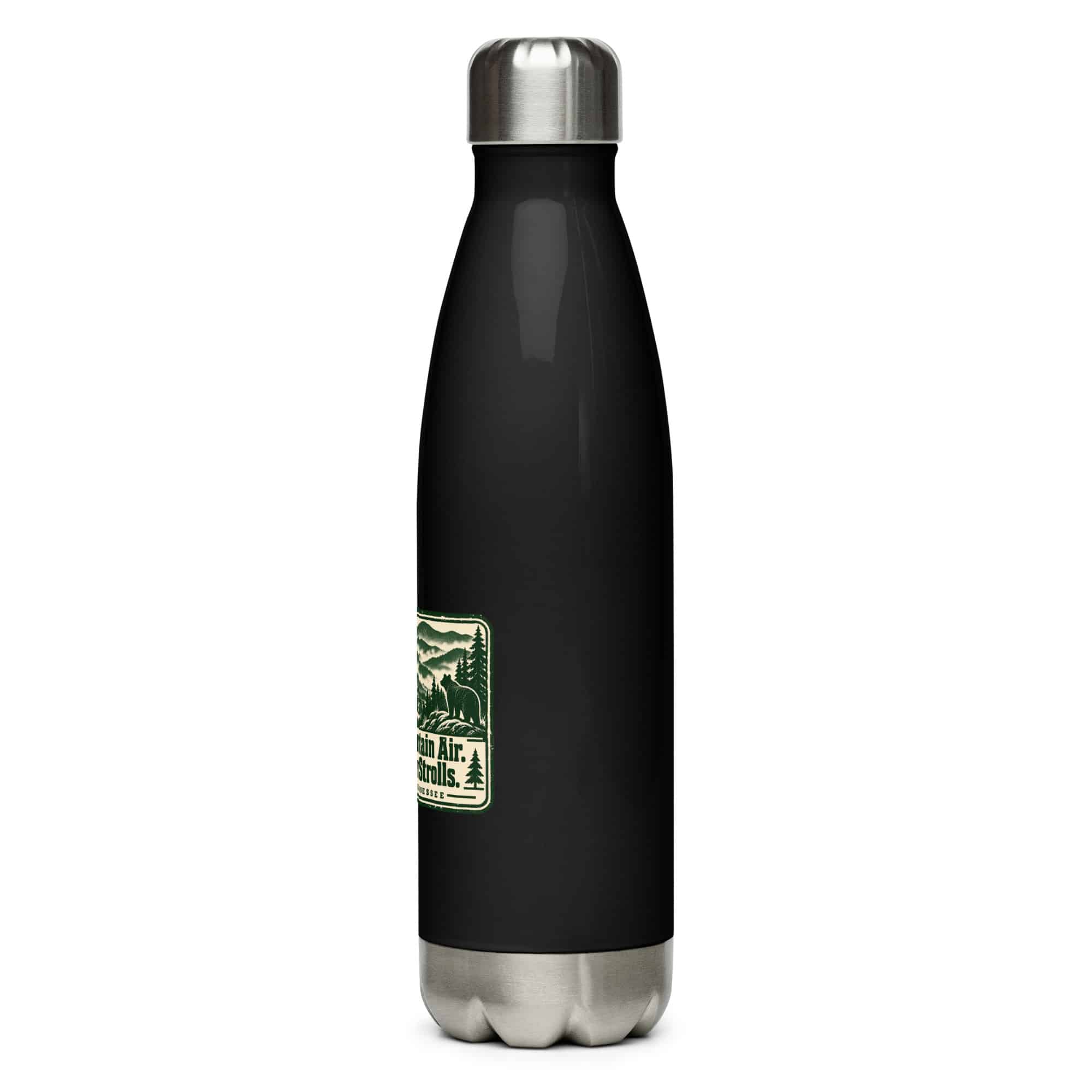 Gatlinburg and the Smokies Stainless Steel Water Bottle: Smoky Mountain Air. Small-Town Strolls, Forest Ink Stamp