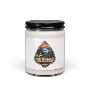 Gatlinburg and the Smokies Soy Wax Candle: Smoky Mountain Air. Small-Town Strolls, Scenic Shield Badge - 9oz - Main