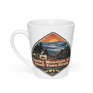 Gatlinburg and the Smokies Latte Mug: Smoky Mountain Air. Small-Town Strolls, Scenic Shield Badge - 12 oz - Main