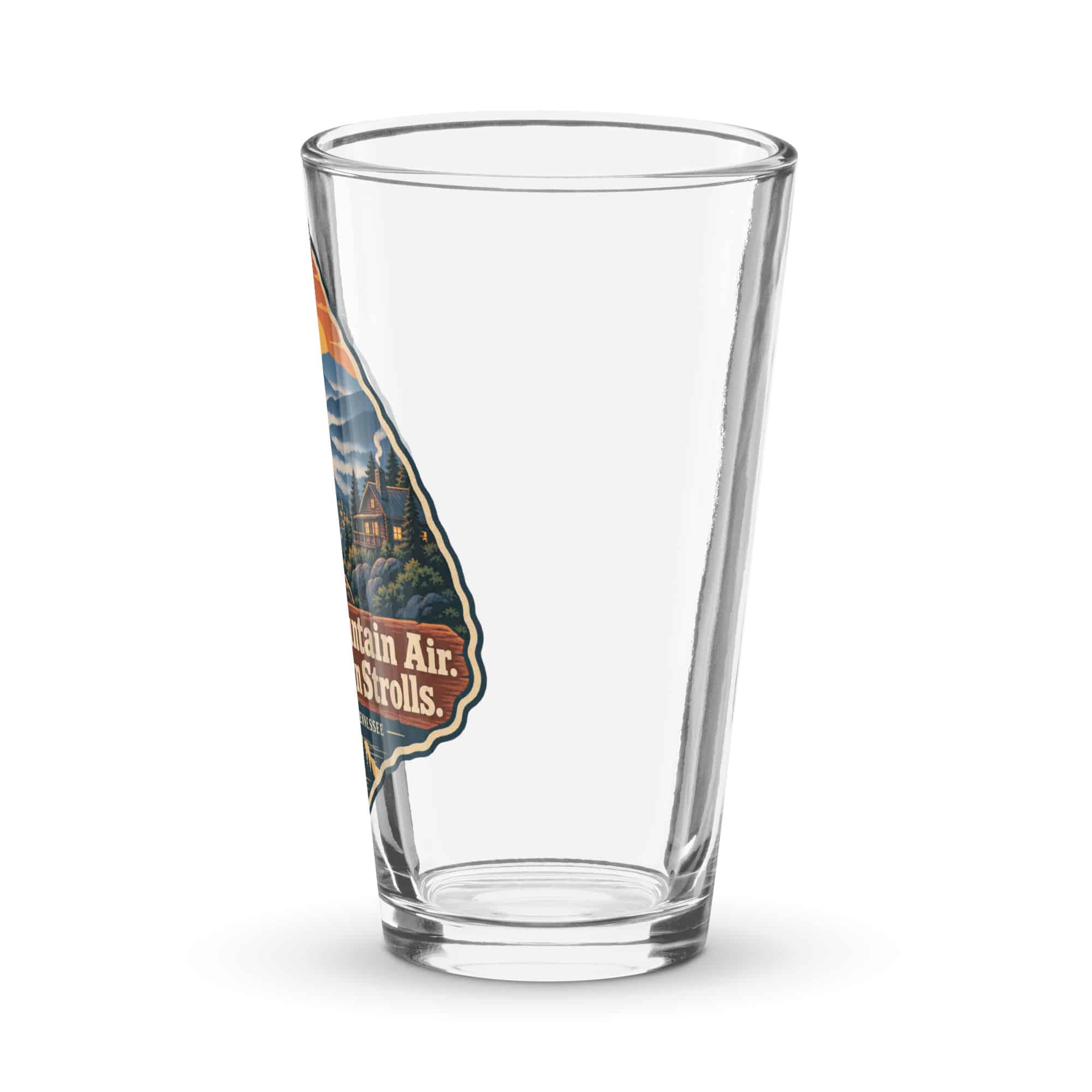 Gatlinburg and the Smokies Pint Glass: Smoky Mountain Air. Small-Town Strolls, Scenic Shield Badge