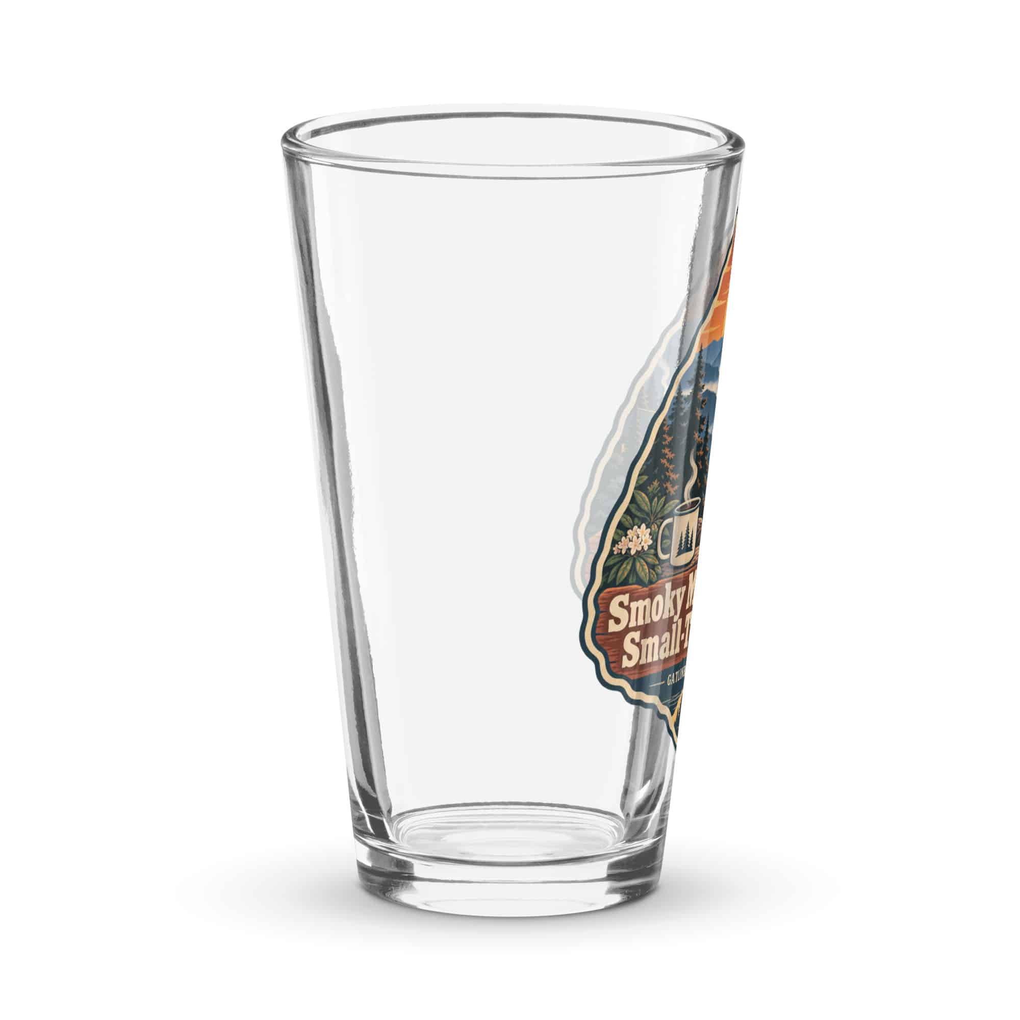 Gatlinburg and the Smokies Pint Glass: Smoky Mountain Air. Small-Town Strolls, Scenic Shield Badge