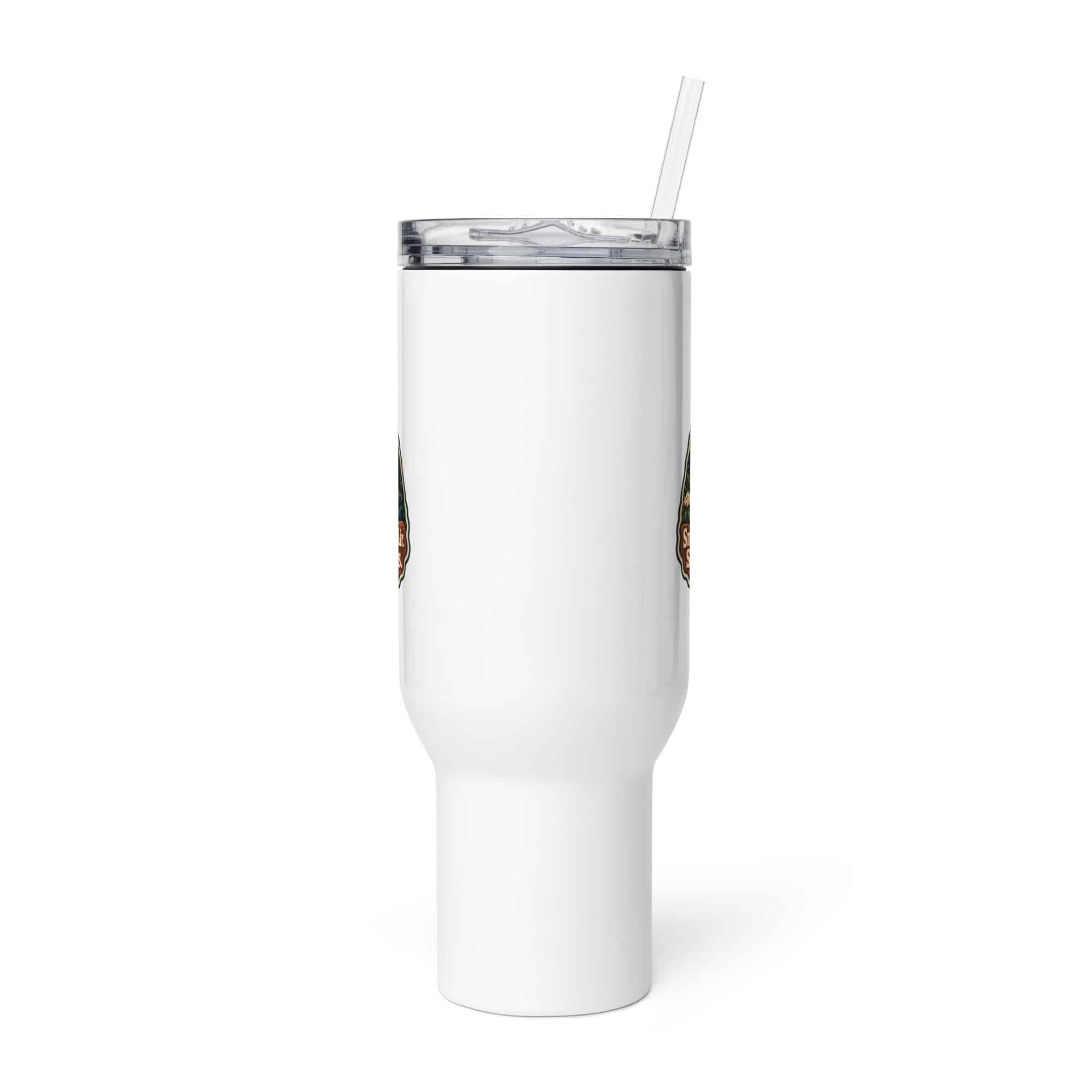 Gatlinburg and the Smokies Travel Mug: Smoky Mountain Air. Small-Town Strolls, Scenic Shield Badge