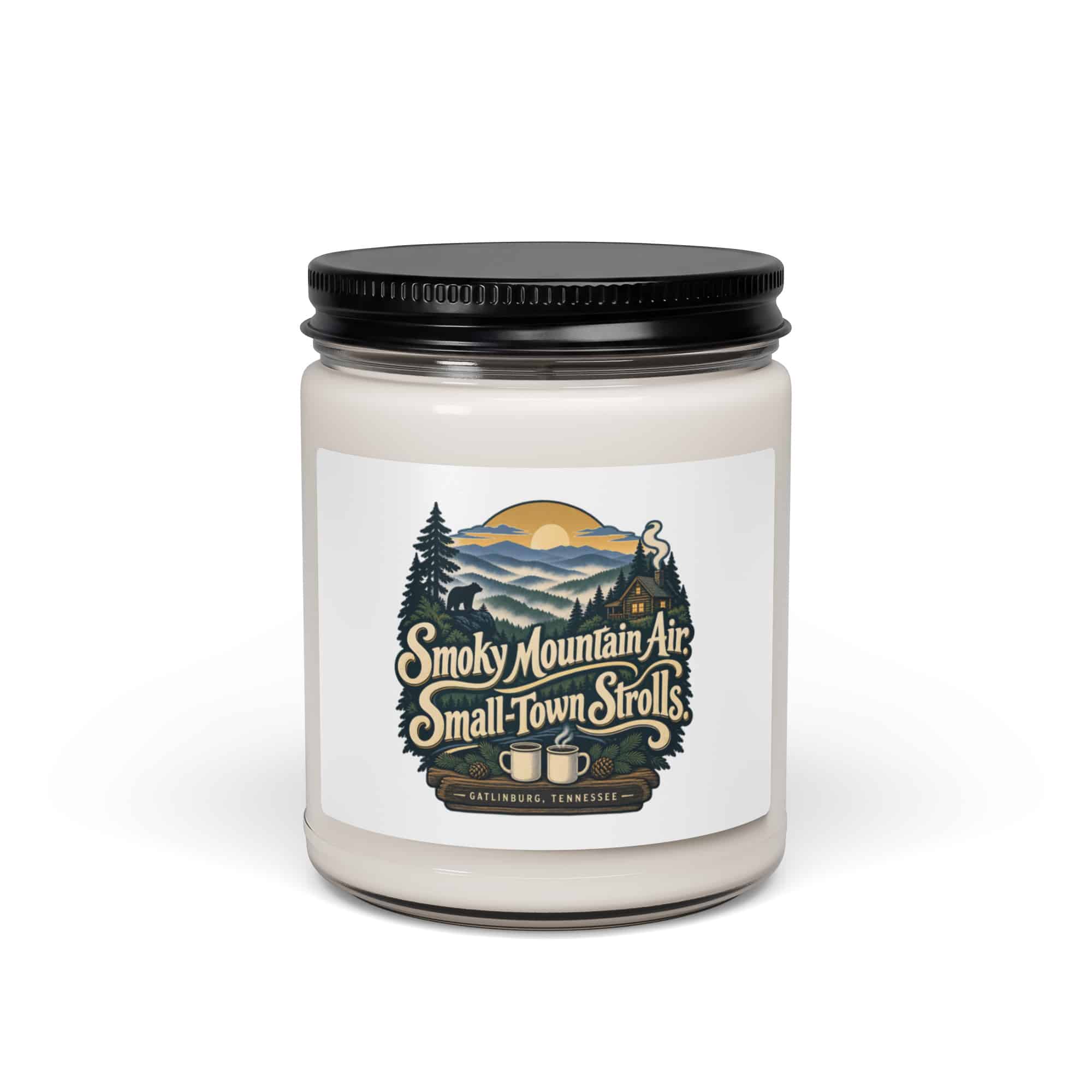 Gatlinburg and the Smokies Soy Wax Candle: Smoky Mountain Air. Small-Town Strolls, Woodland Scenic Lettering
