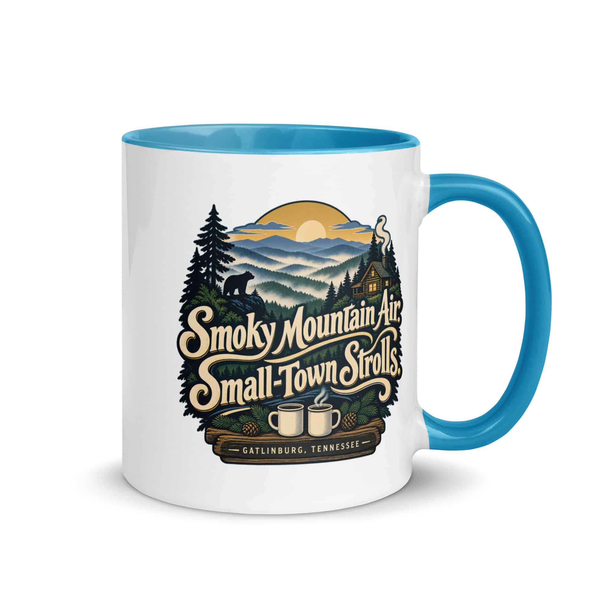 Gatlinburg and the Smokies Color Inside Coffee Mug: Smoky Mountain Air. Small-Town Strolls, Woodland Scenic Lettering