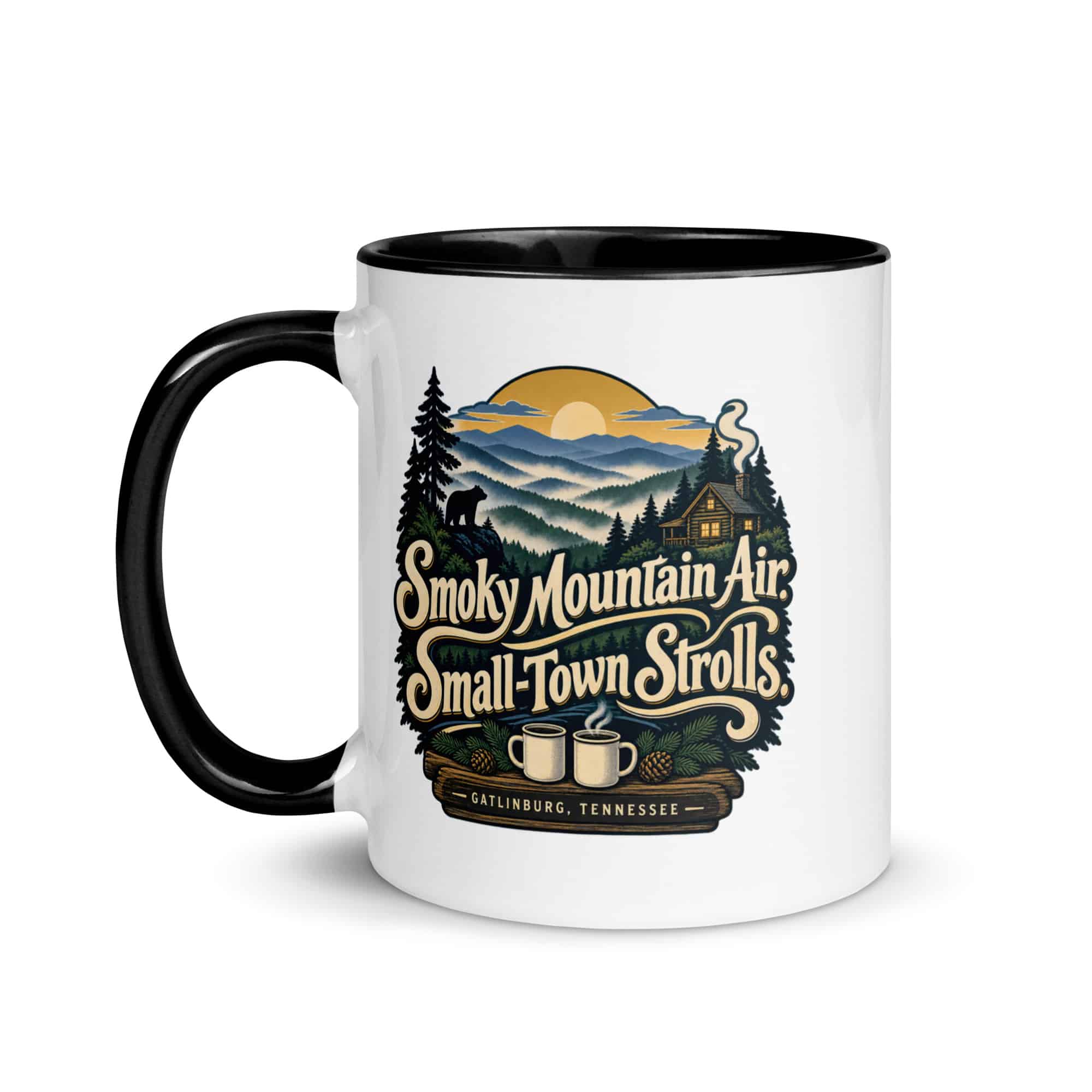 Gatlinburg and the Smokies Color Inside Coffee Mug: Smoky Mountain Air. Small-Town Strolls, Woodland Scenic Lettering