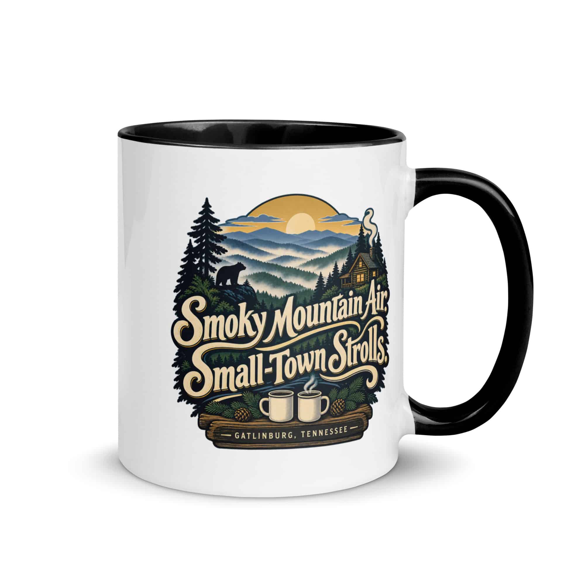 Gatlinburg and the Smokies Color Inside Coffee Mug: Smoky Mountain Air. Small-Town Strolls, Woodland Scenic Lettering