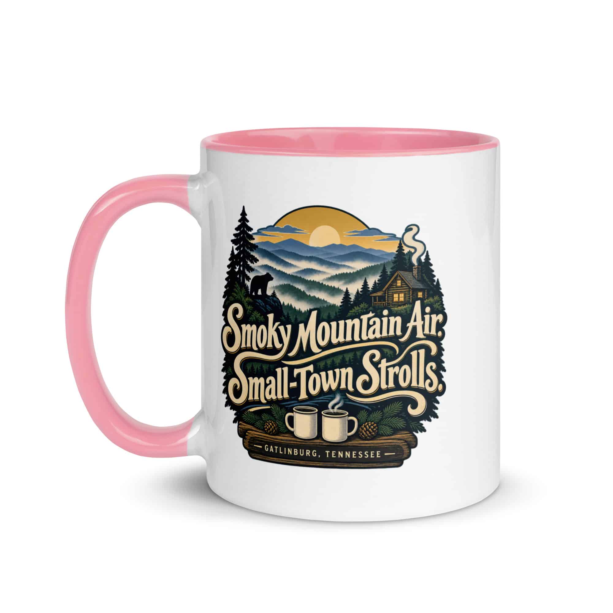 Gatlinburg and the Smokies Color Inside Coffee Mug: Smoky Mountain Air. Small-Town Strolls, Woodland Scenic Lettering