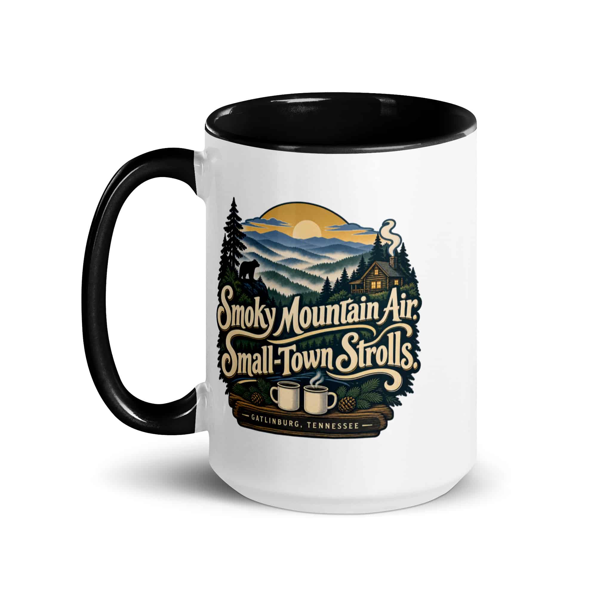 Gatlinburg and the Smokies Color Inside Coffee Mug: Smoky Mountain Air. Small-Town Strolls, Woodland Scenic Lettering