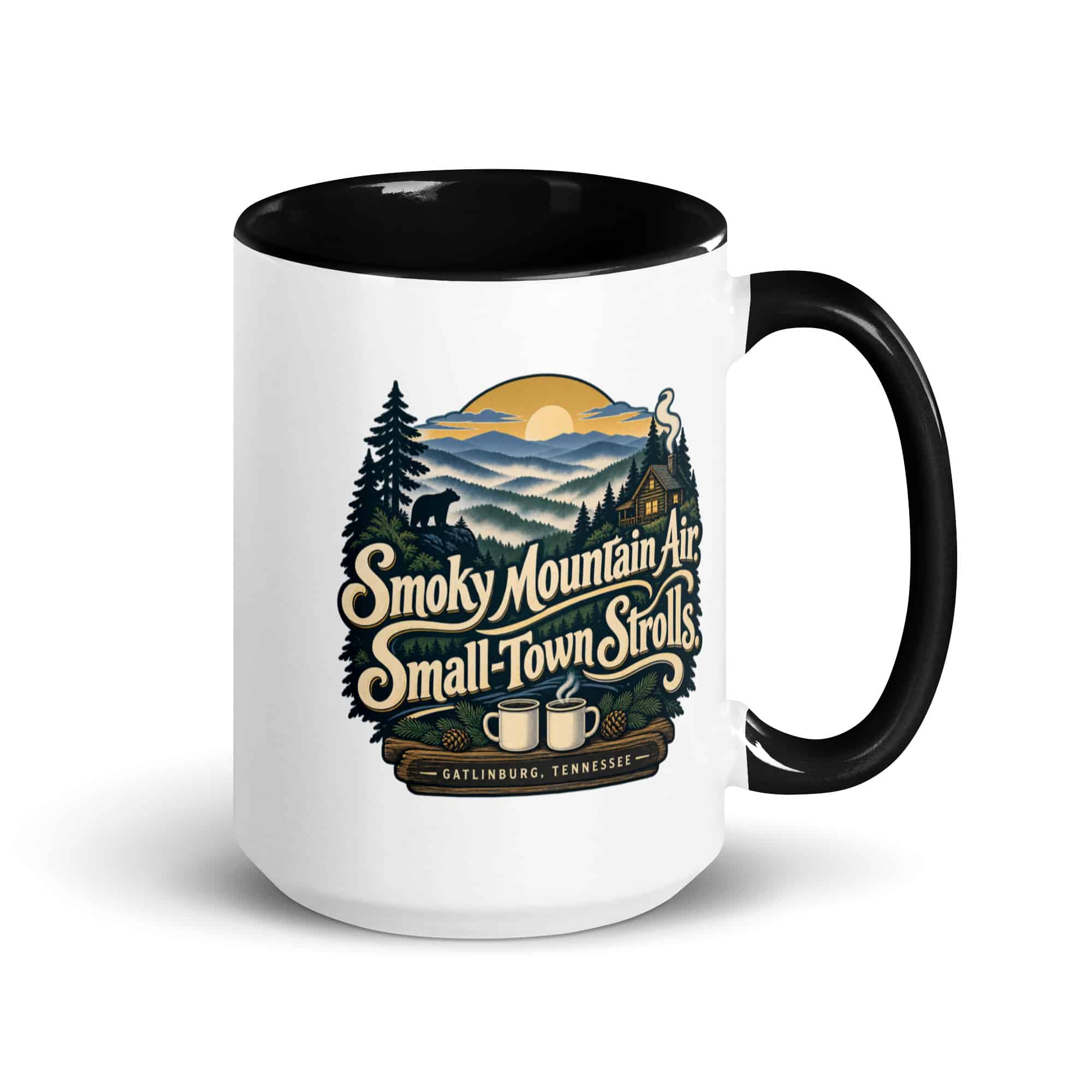 Gatlinburg and the Smokies Color Inside Coffee Mug: Smoky Mountain Air. Small-Town Strolls, Woodland Scenic Lettering