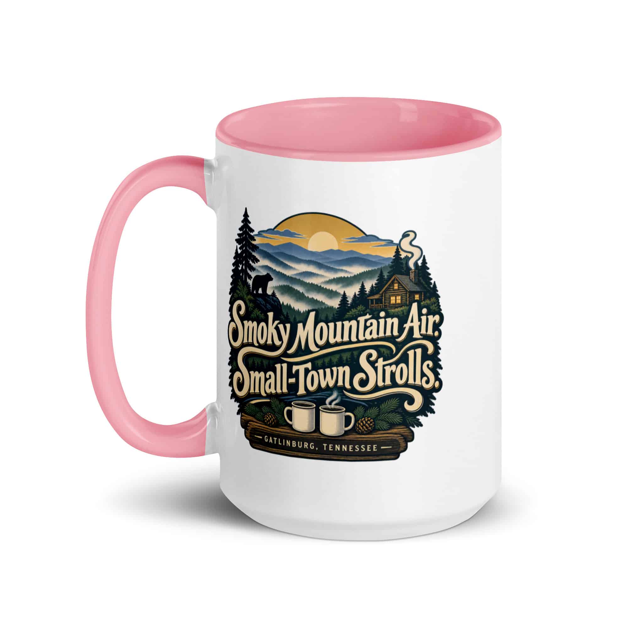 Gatlinburg and the Smokies Color Inside Coffee Mug: Smoky Mountain Air. Small-Town Strolls, Woodland Scenic Lettering