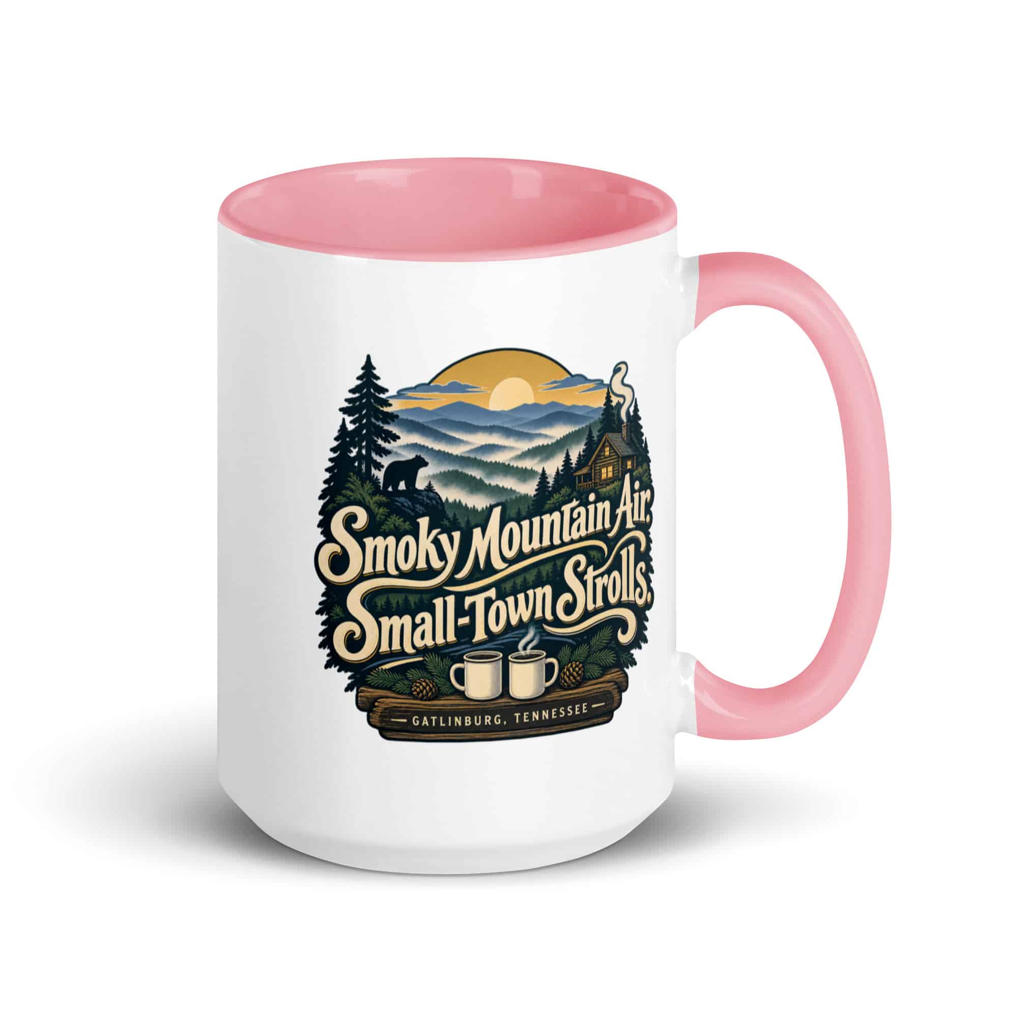 Gatlinburg and the Smokies Color Inside Coffee Mug: Smoky Mountain Air. Small-Town Strolls, Woodland Scenic Lettering
