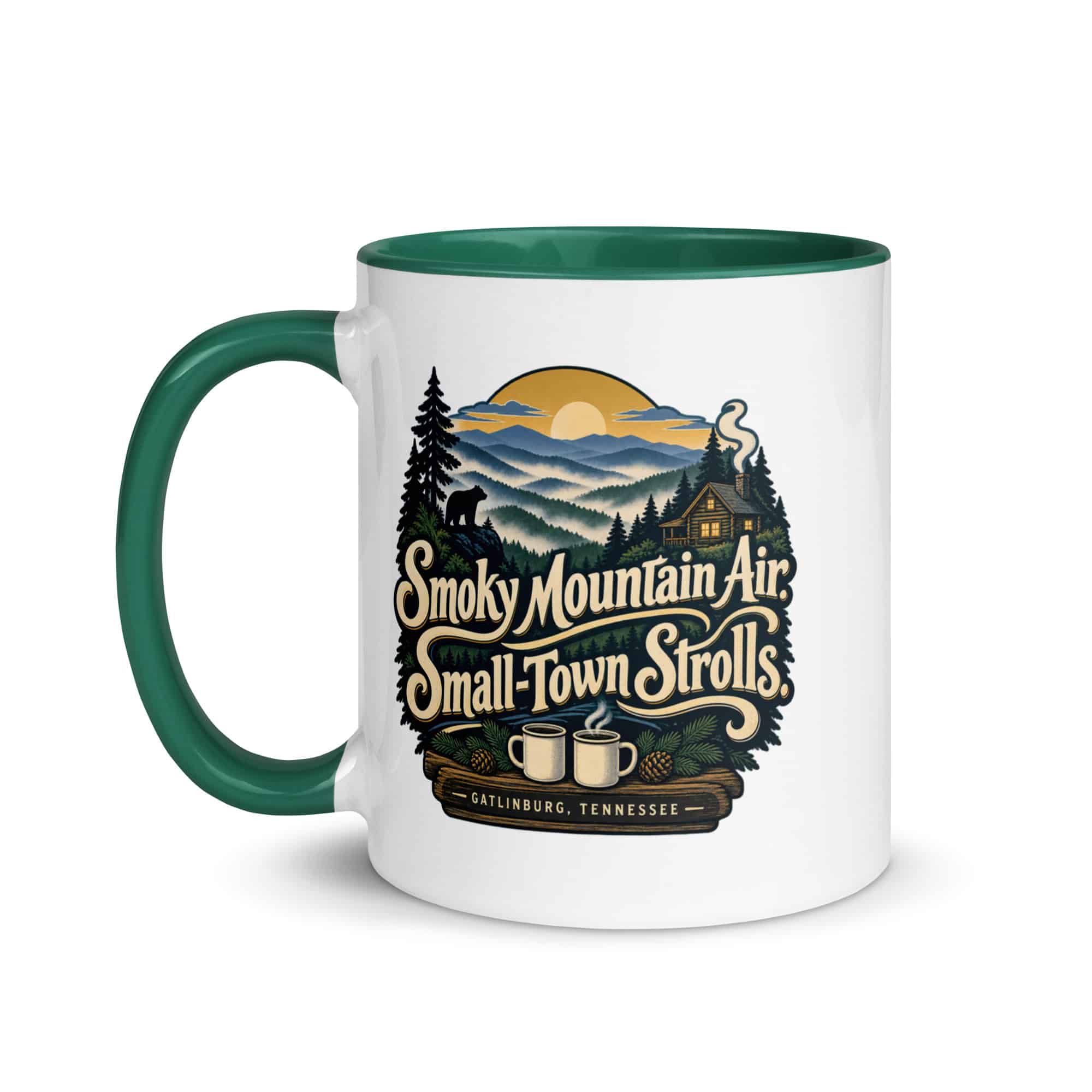Gatlinburg and the Smokies Color Inside Coffee Mug: Smoky Mountain Air. Small-Town Strolls, Woodland Scenic Lettering