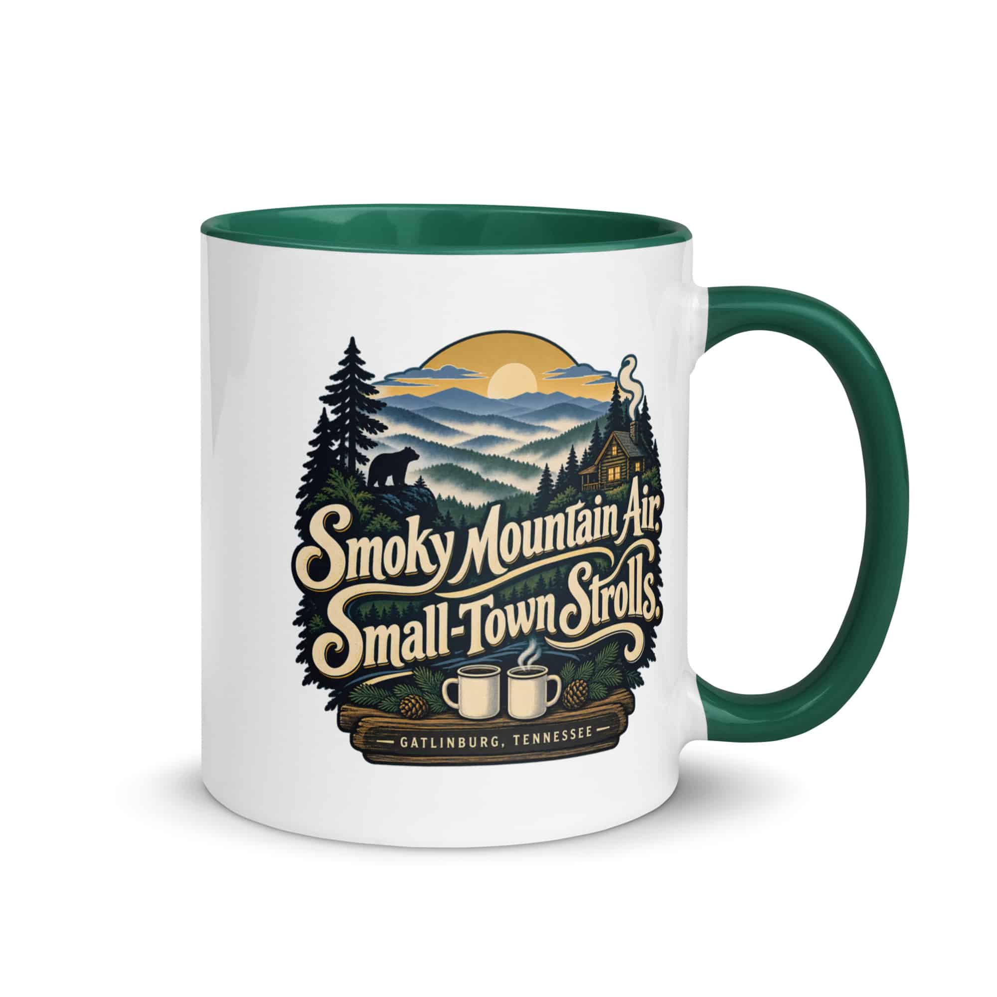 Gatlinburg and the Smokies Color Inside Coffee Mug: Smoky Mountain Air. Small-Town Strolls, Woodland Scenic Lettering