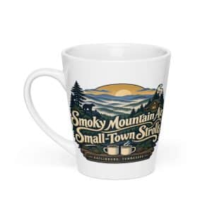 Gatlinburg and the Smokies Latte Mug: Smoky Mountain Air. Small-Town Strolls, Woodland Scenic Lettering - 12 oz - Main
