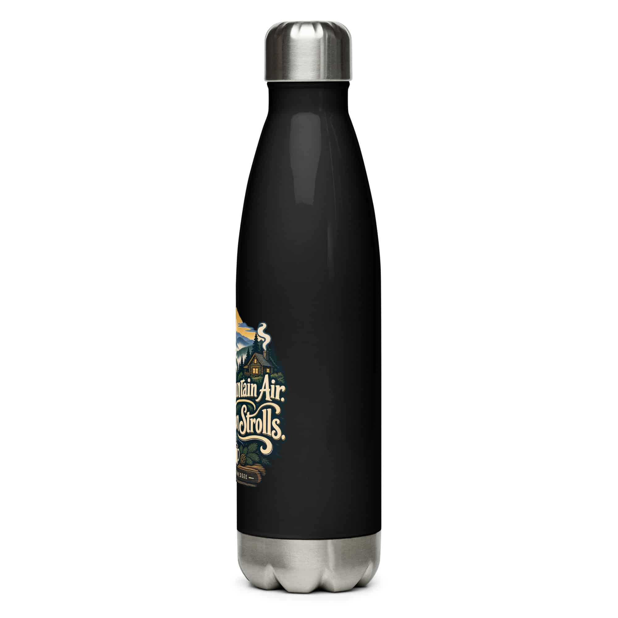 Gatlinburg and the Smokies Stainless Steel Water Bottle: Smoky Mountain Air. Small-Town Strolls, Woodland Scenic Lettering