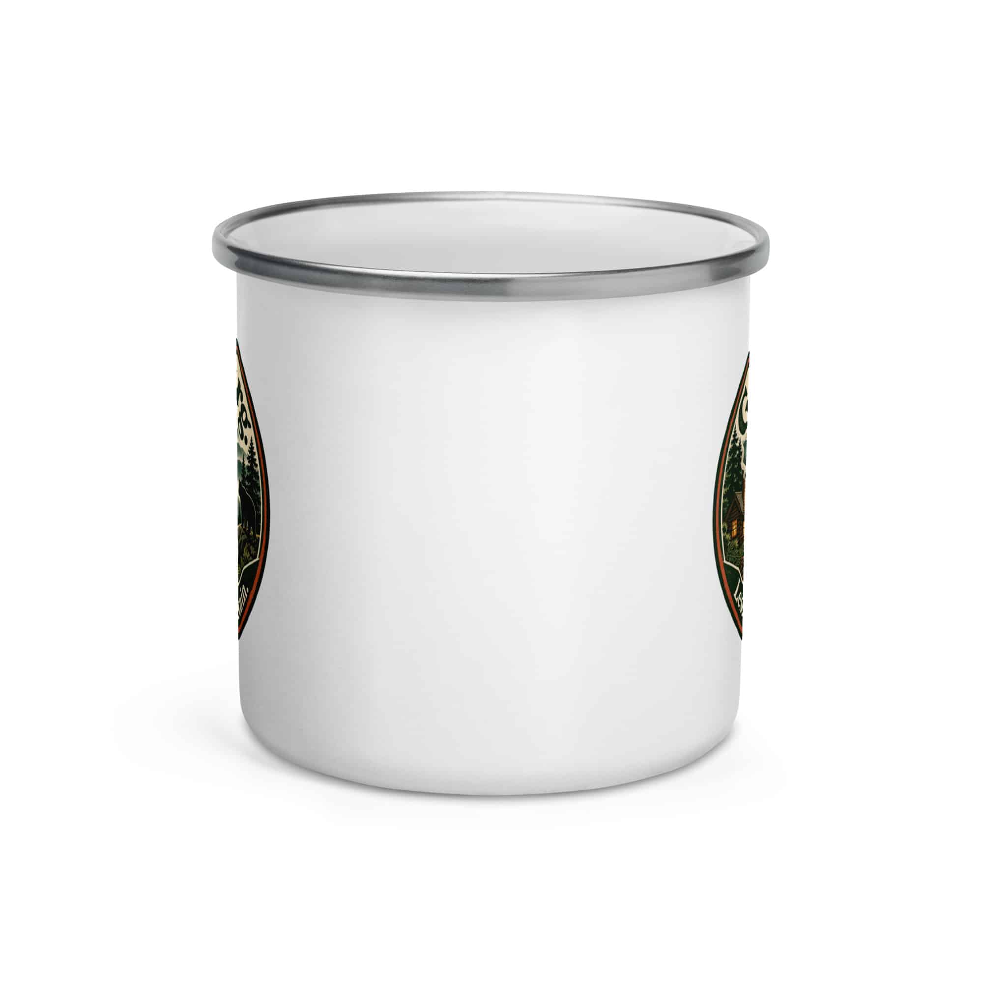 Gatlinburg and the Smokies Enamel Camp Mug: Gatlinburg. Less Hurry, More Mountain, Vintage Round Badge